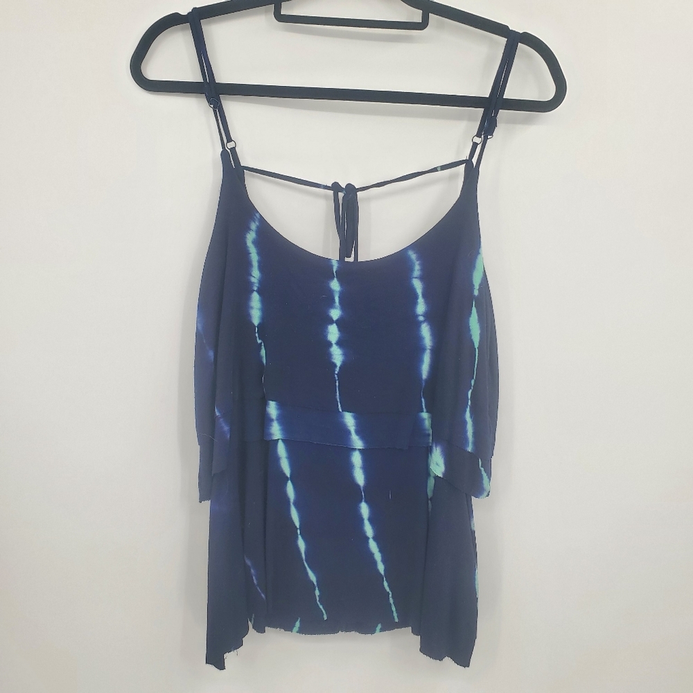 ♤♤ Vintage Havana Blue Tie-Dye Spaghetti Strap Tiered Top Size Medium